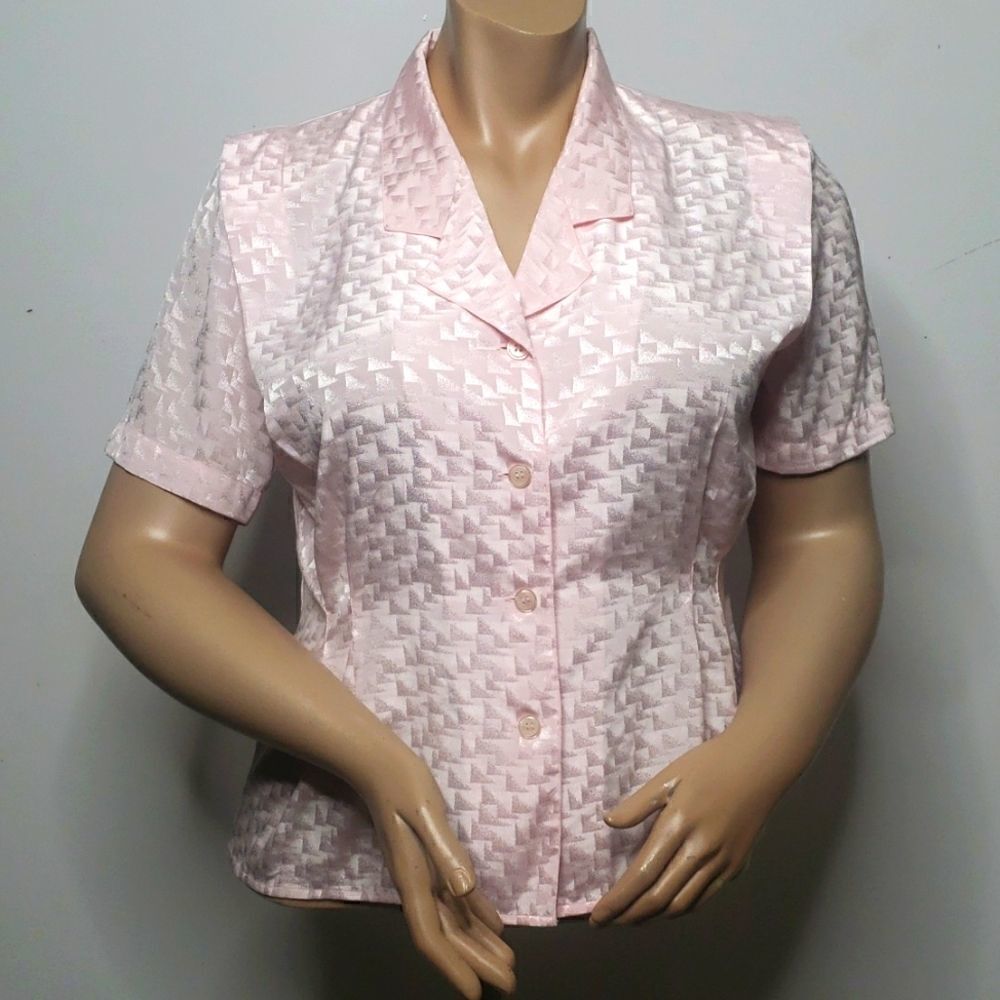 Vintage Bankers Club Pink short sleeve blouse size 14